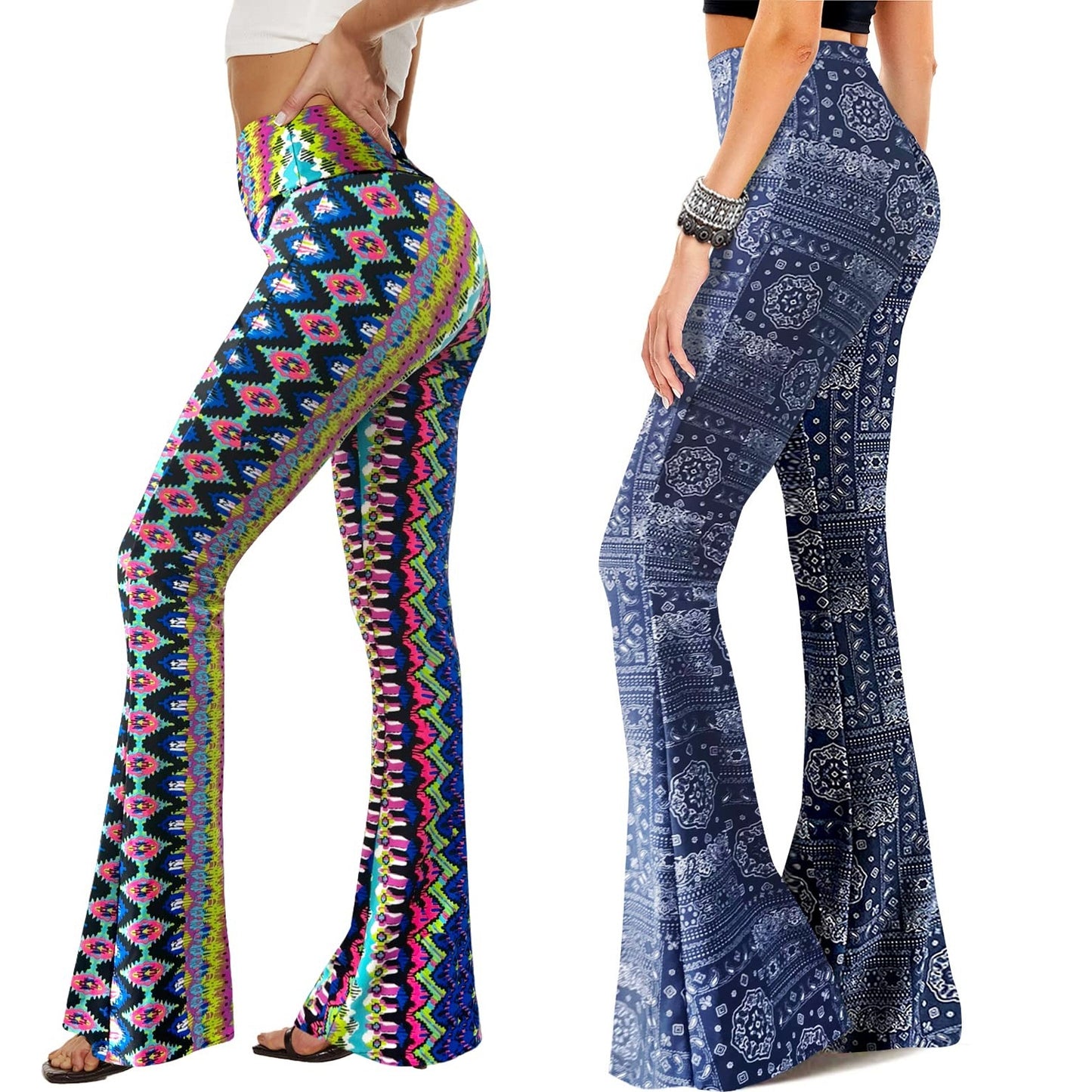 Flared Pants - Cropped High-waisted Printed Ethnic Style 2-piece