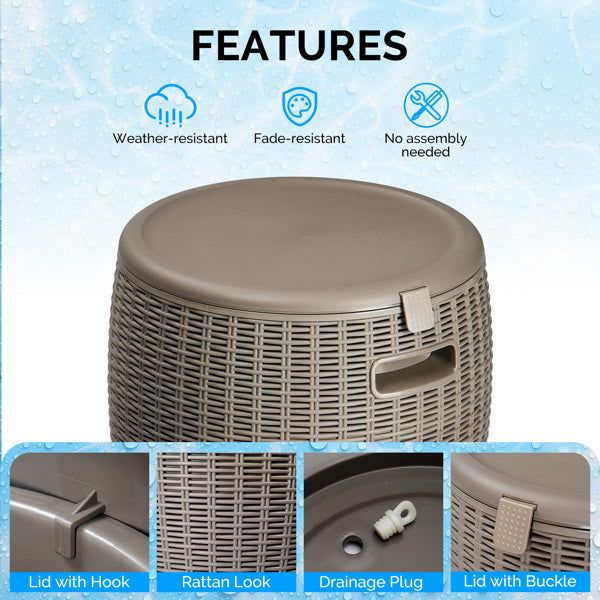 9.5 Gallon Taupe Rattan Barrel Plastic Side Table