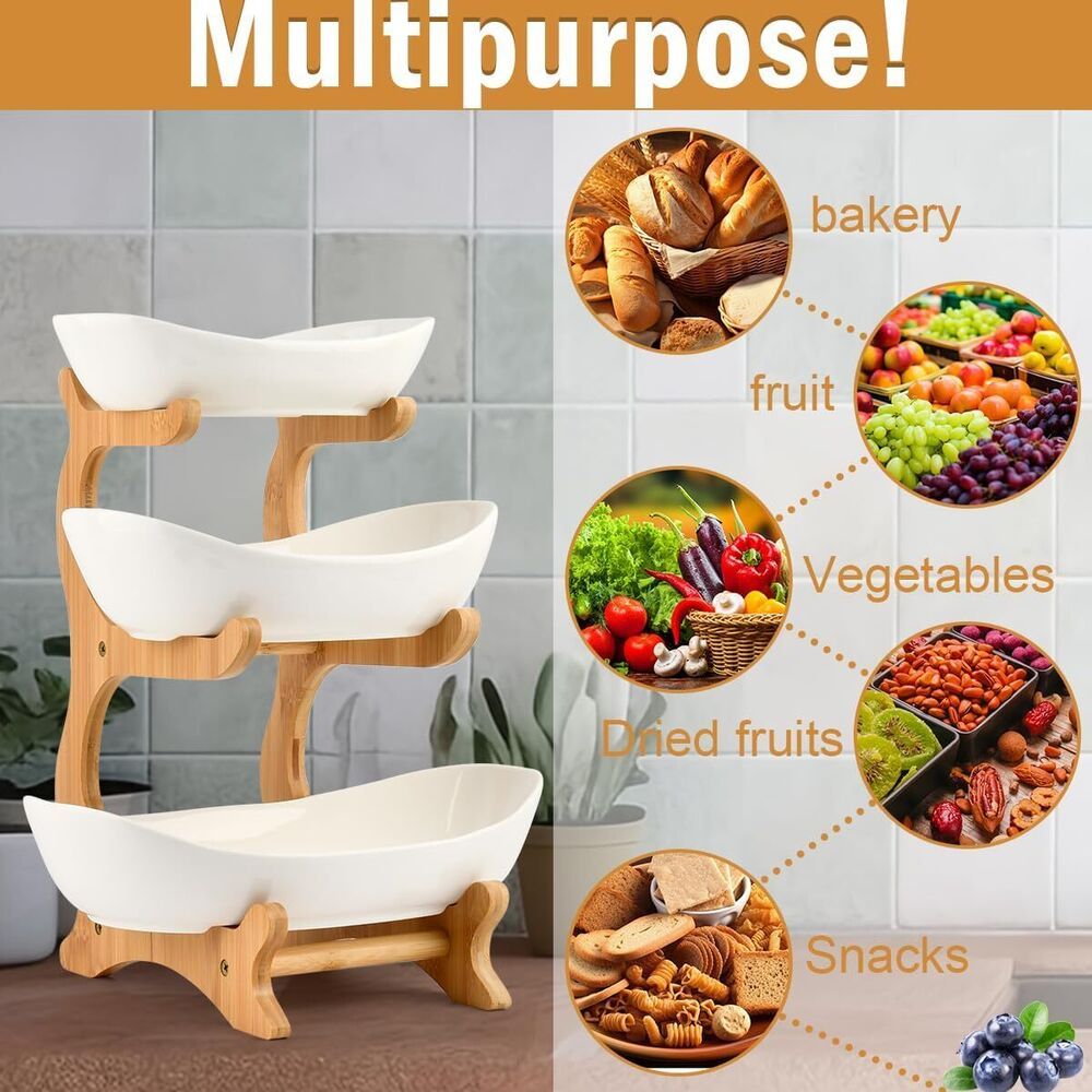 Multifunction Fruit Basket 3Tier Ceramic Bowl Countertop Fruit Bowl Vegetable