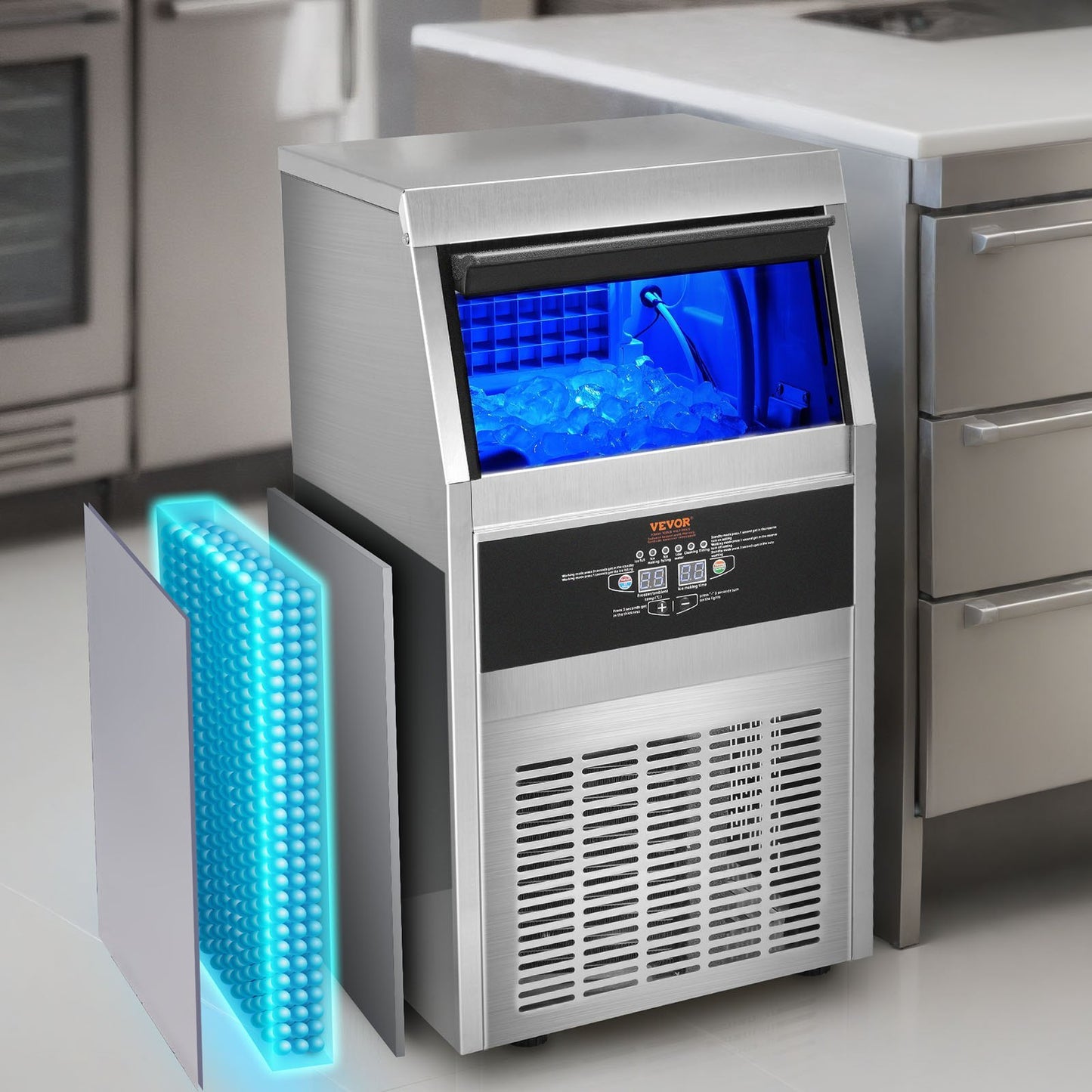 VEVOR 110V Commercial Ice Maker Machine 90LBS 24H With 24LBS Bin, Stainless Steel Automatic Operation Under Counter Ice Machine For Home Bar, Include Water Filter, Scoop, Connection Hose