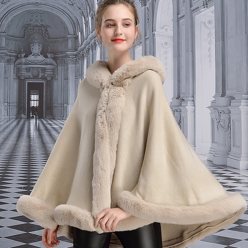 European And American Hooded Cloak Rex Rabbit Fur Fashion Shawl