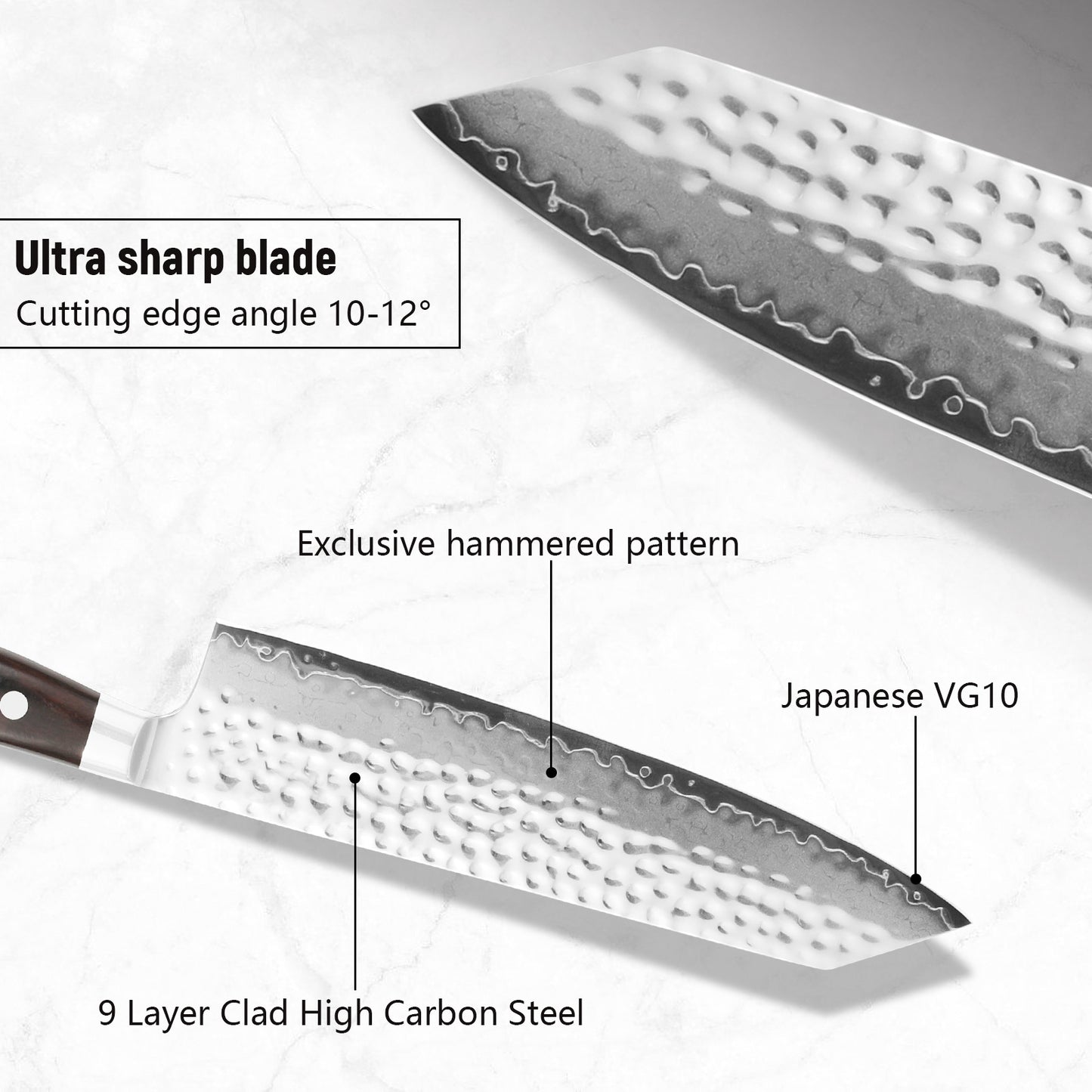 8.5 Inch Kiritsuke Knife, Professional VG10 Damascus Steel Chef Knife With Hammered Blade, Ultra Sharp Kitchen Slicing Knife With Ebony Wood Handle & Gift Box