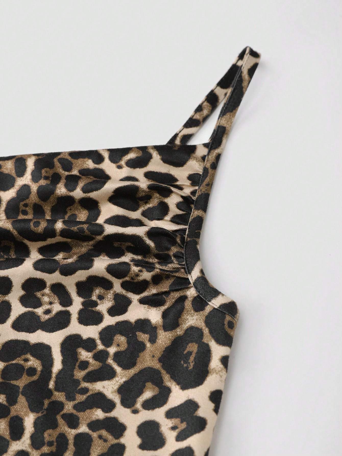 Women's Leopard Print Backless Tie-Front Cami Dress For Party