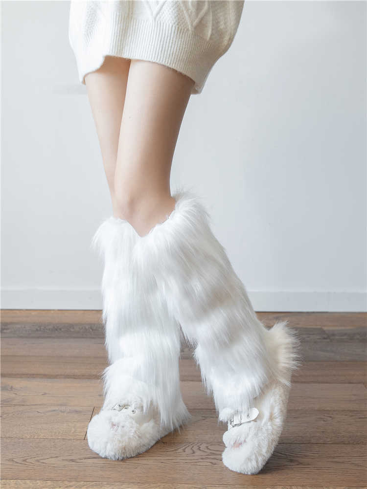 Warm White Tube Leg Warmer Fur Foot Sock