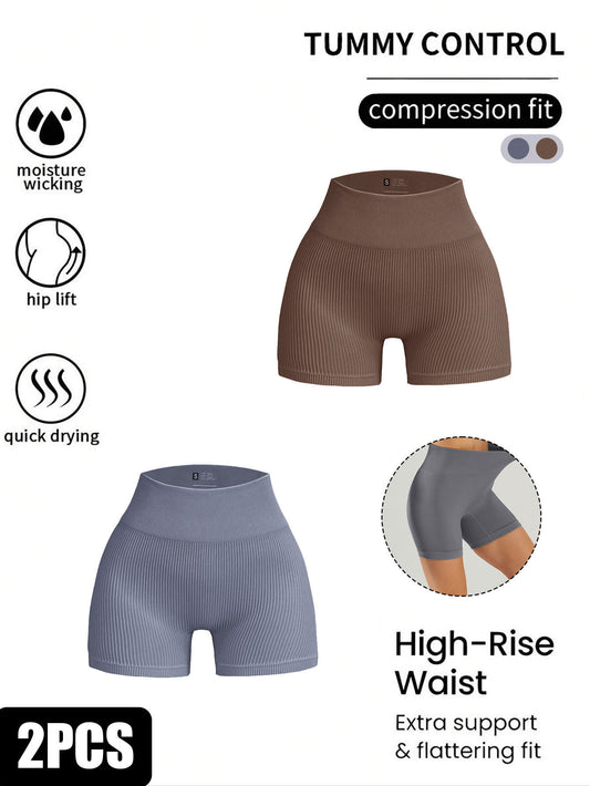 2 Pack Women's High Waisted Ribbed Solid Color Seamless Biker Shorts Anti Chafing Slip Shorts Shorts Underwear Yoga Workout Shorts