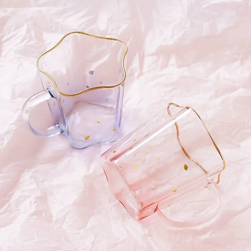 Italian Five Pointed Star Gold Rim Transparent High Borosilicate Glass Cup