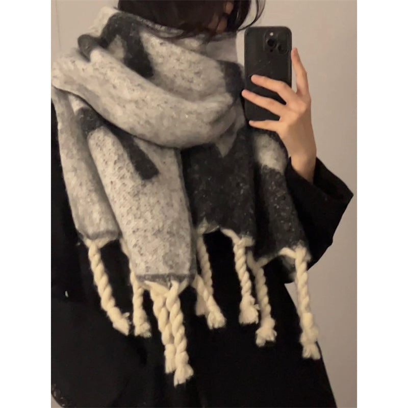 Senior Sense Korean Version Of Everything Warm Shawl Bib Dual-use Thick Scarf