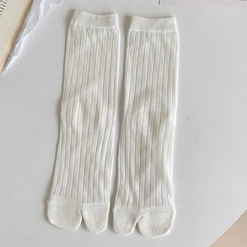 Vertical Stripes Large Trotter Toe Socks Thin Solid Color