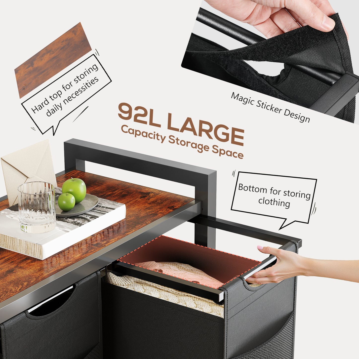 Laundry Hamper With 3 Pull-Out Removable Laundry Bags Clothing Sorter With Shelf And Wheels Adjustable Feet, 3 X 8.6 Gallons