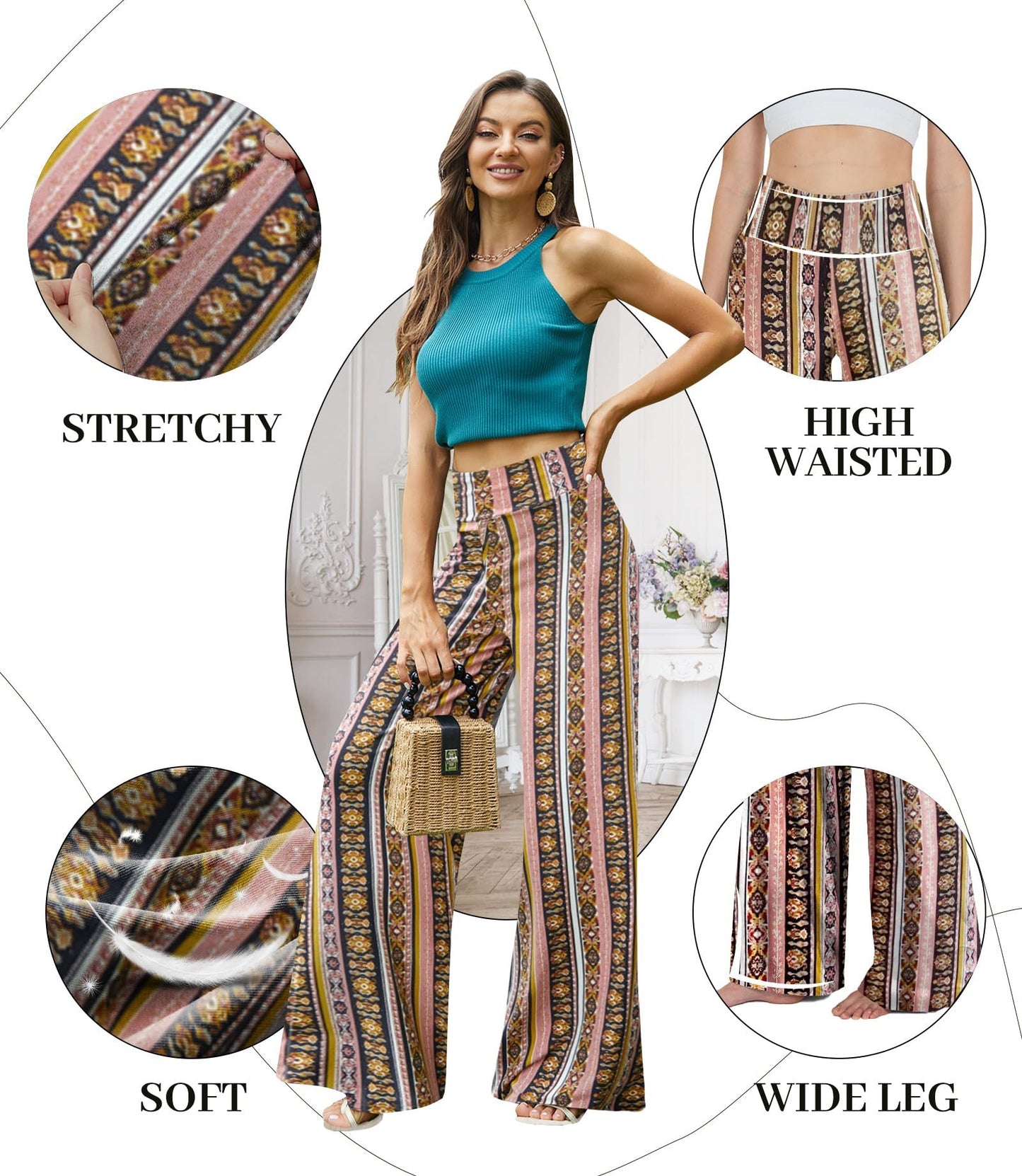 Wide-leg Pants - Skirt Printed With Pink Vintage Flowers