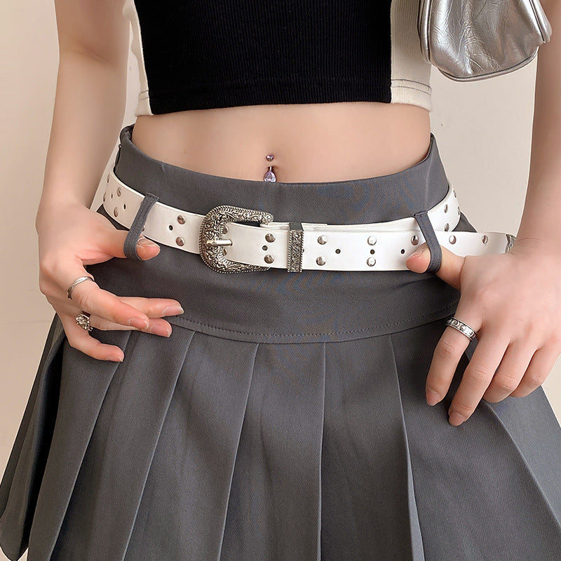 Retro Silver Alloy Buckle Belt Women's All-matching