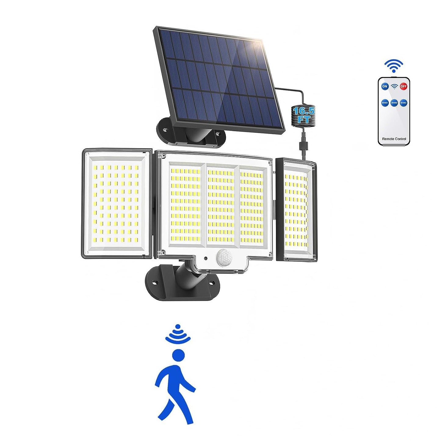 Waterproof Solar Outdoor Light Street Light 348LED 3 Side Adjustable Strap Remote Control