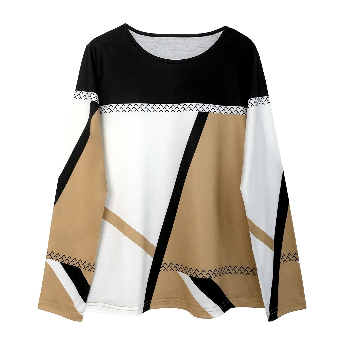 Ladies' Fashionable Casual Long Sleeved Patchwork Color T-shirt Top