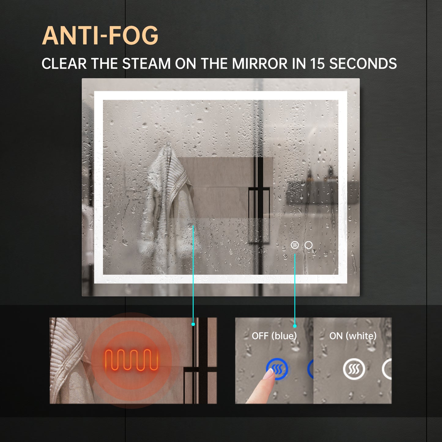 LED Bathroom Mirror With Touch Button Control