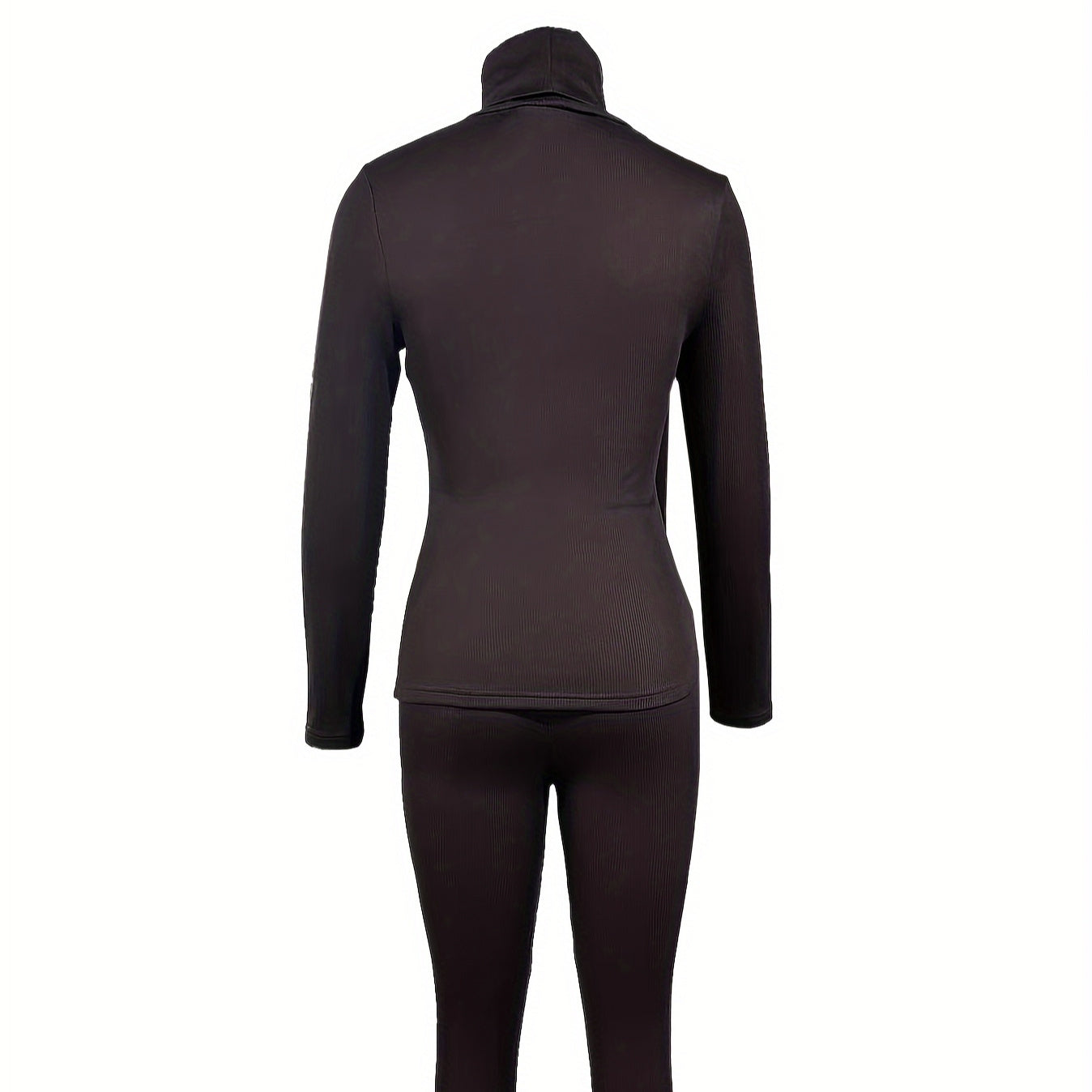 Ladies' Fashionable Solid Color High Neck Slim Fit Top And Slim Fit Pants Set