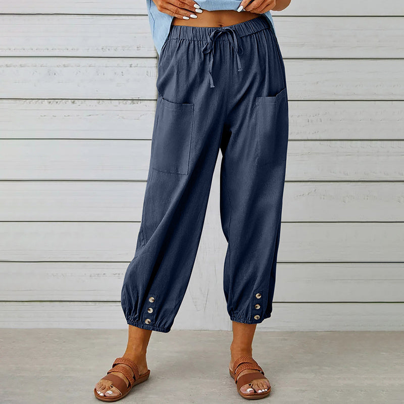 Effortless Drawstring Capris - Women's Wide Leg Casual Summer Pants With Adjustable Waist