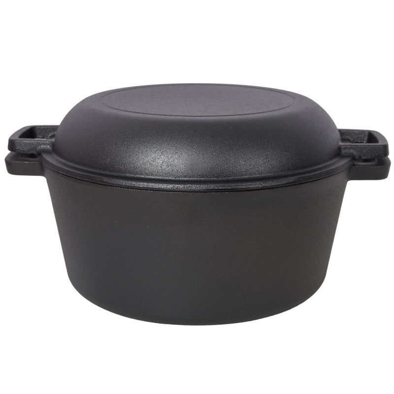 One In One Pre Seasoned Cast Iron Dutch Oven With Dual Handles, Outdoor Camping Deep Pot, With 2 Silicone Handle Covers, Banned Platform Temu