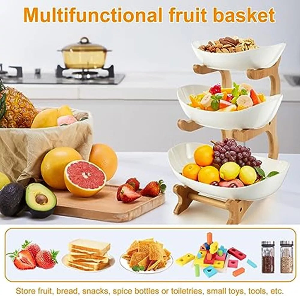 Multifunction Fruit Basket 3Tier Ceramic Bowl Countertop Fruit Bowl Vegetable