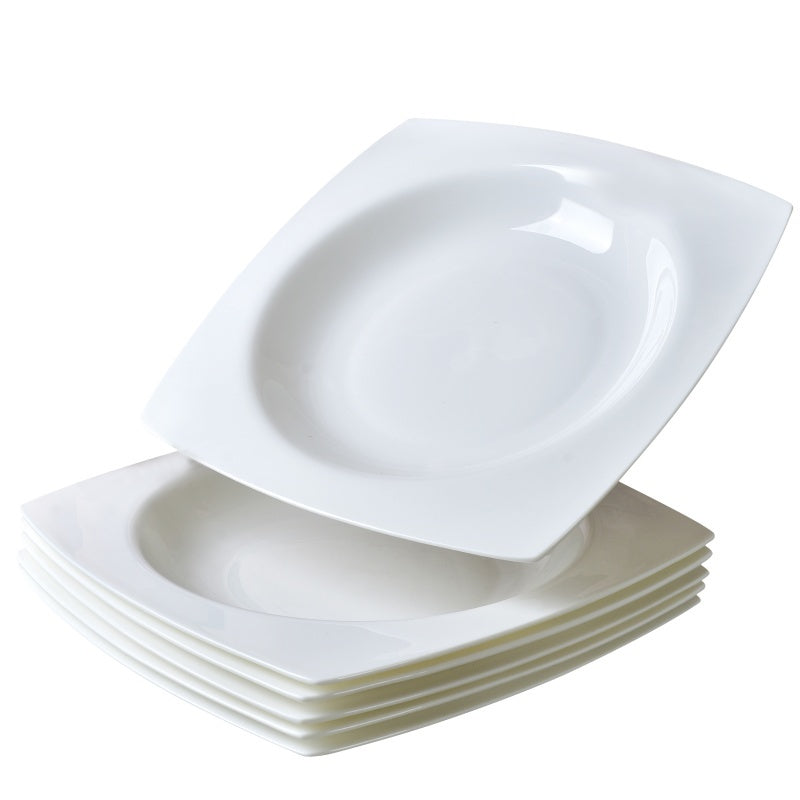 6-piece Set Of White Bone China 9.5-inch Square Soup Plate