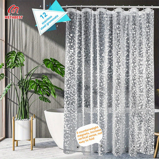 METABEST 3D Pebble Pattern Shower Curtain Liner  Durable PEVA Material With Heavy-Duty Magnets, Ideal For Shower Stalls And Bathtubs - 71x71 Inches  Comes With 12 Hooks