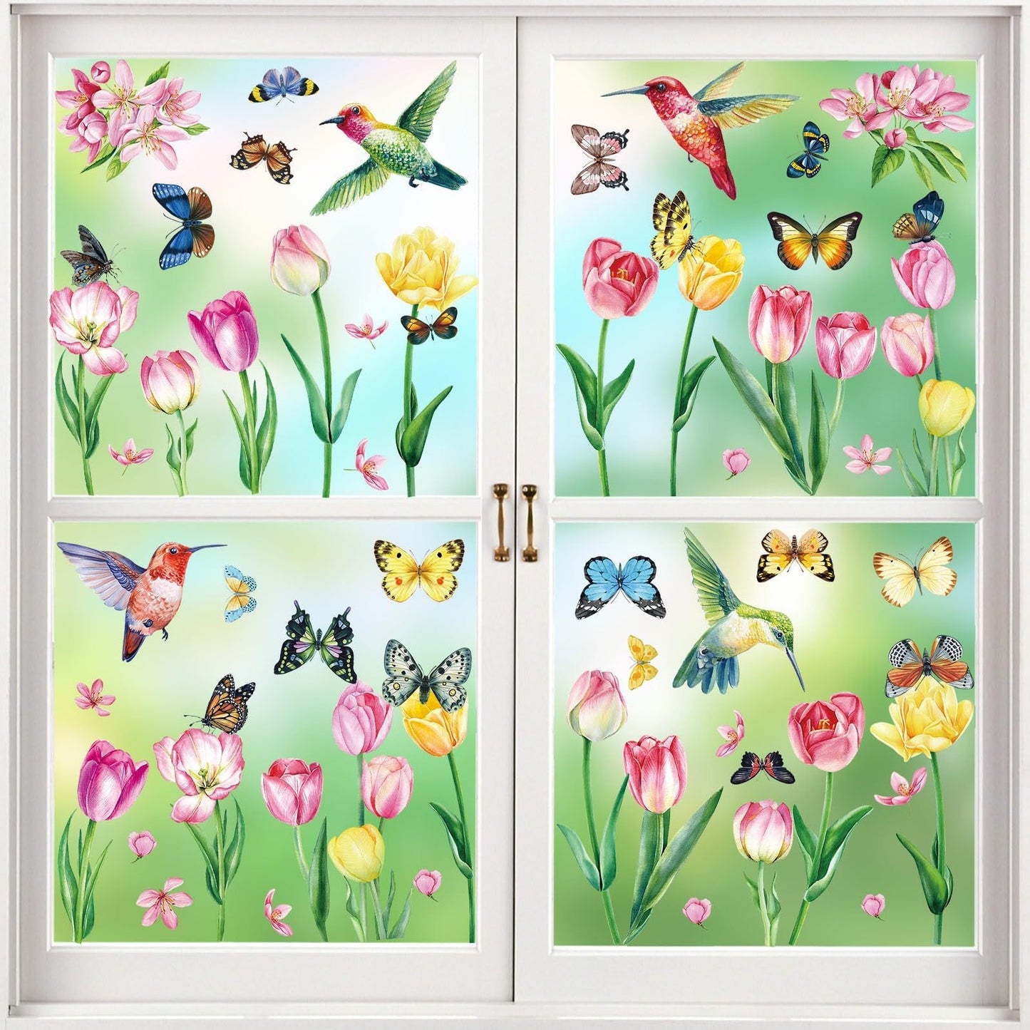 Window Stickers Spring Self-Adhesive 9 Sheets Spring Flowers Butterfly Window Stickers Double Sided Window Stickers Spring Hummingbird Window Stickers For Window Decoration Spring,415-10032-KG