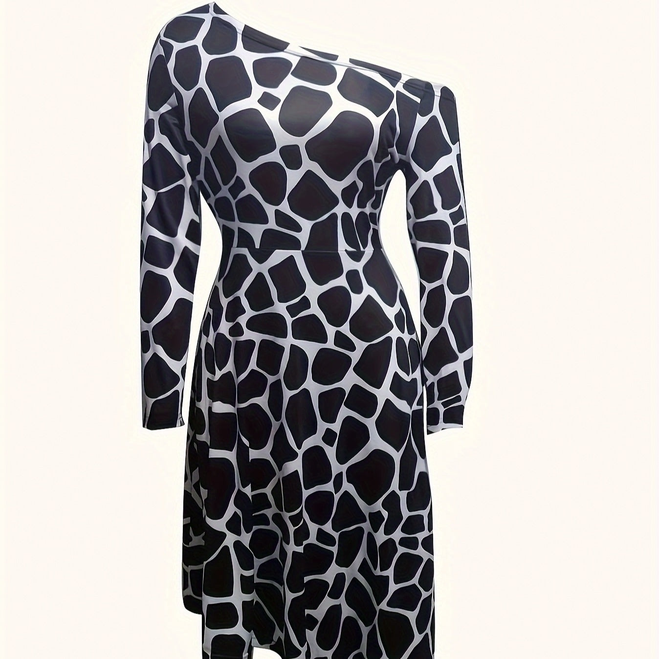 Ladies' Fashionable And Elegant Printed Off Shoulder Zebra Print A-line Dress