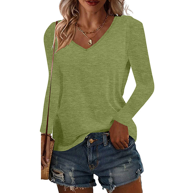 6 Pack Women's Long Sleeve T-Shirts, Loose Fit V Neck Tunic Tops Casual Solid Basic Tee Shirts