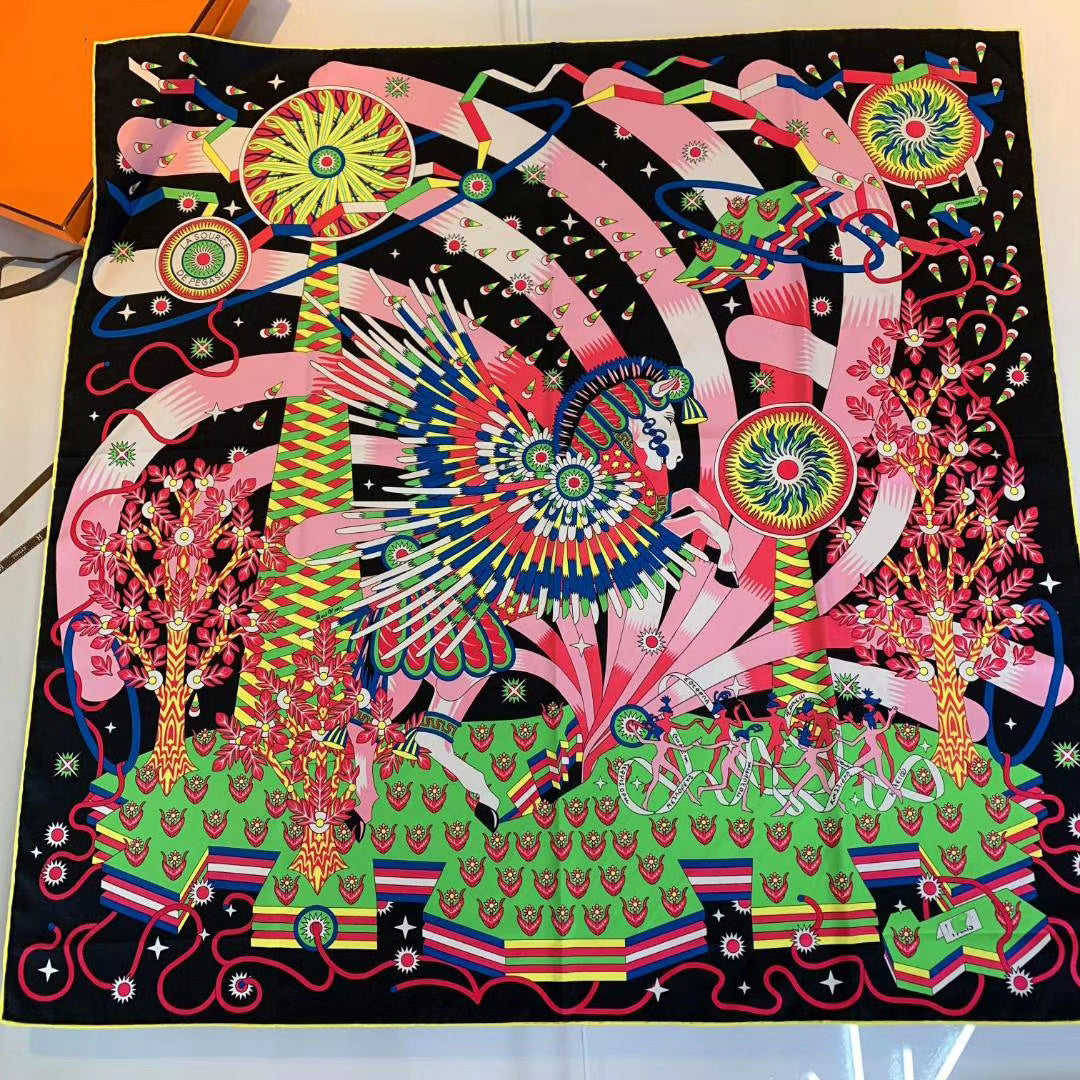 Handmade Hemming Twill Silk Printed Shawl