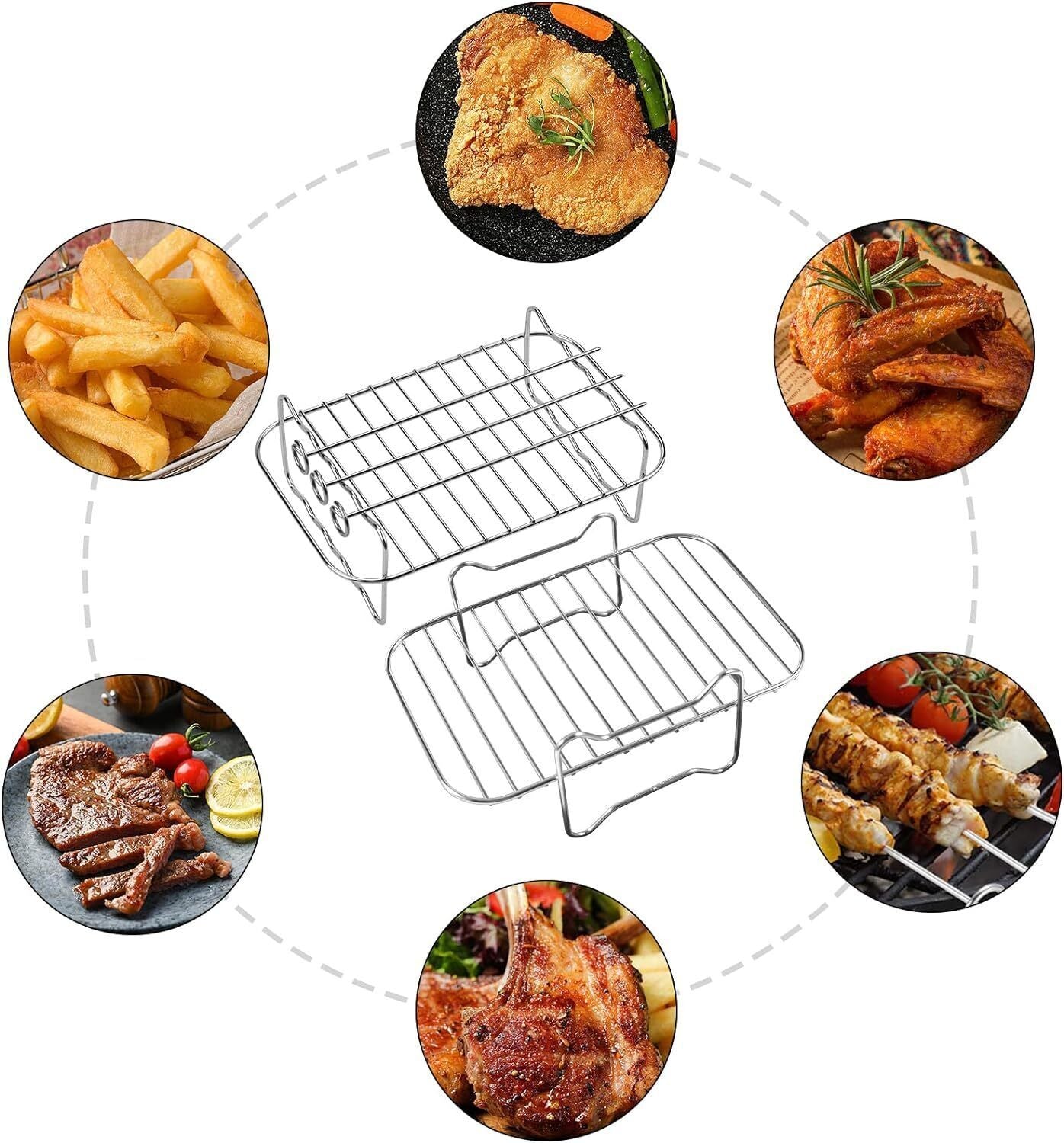 6PCS Air Fryer Rack Stainless Steel Double Basket Grill Kitchenware Accessories