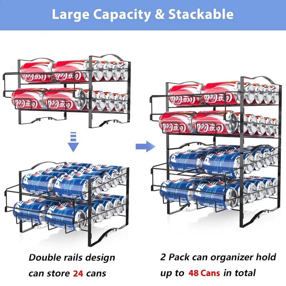 4 Tiers Can Organizer Rack, 48 Cans Soda Can Dispenser Organizer For Refrigerator, Set Of 2 Stackable Beverage Dispenser Rack