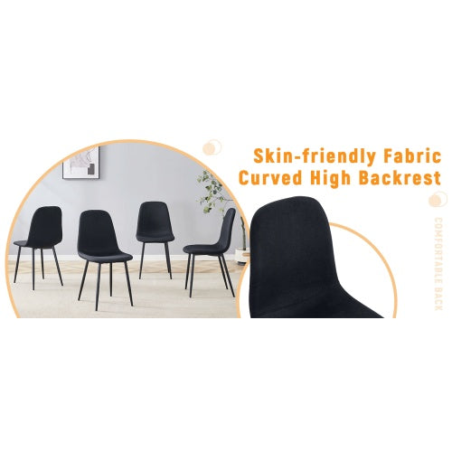 Luxury Simple Chair - Set Of 4 BLACK Linen-Cotton Material High Resilience Dining Chair With Metal Black Leg.Integral Metal Leg Architecture,Suitable For Various Interior Decoration Styles.