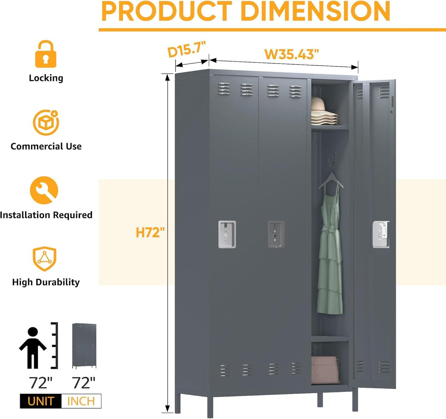 15 Doors Metal Lockers For Employees For Offices School Gyms Home,Assembly Required,Dark Gray