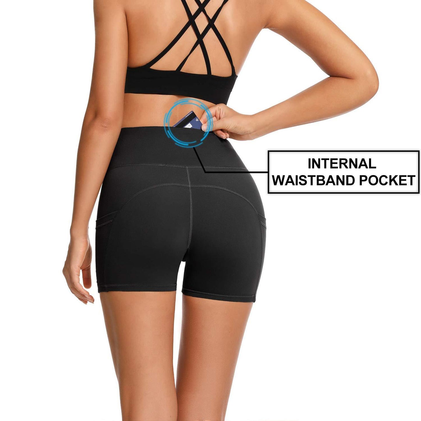 Yoga Pants - Three Points High Waist, 3 Pairs Of Black, Zhangqing, Light Blue