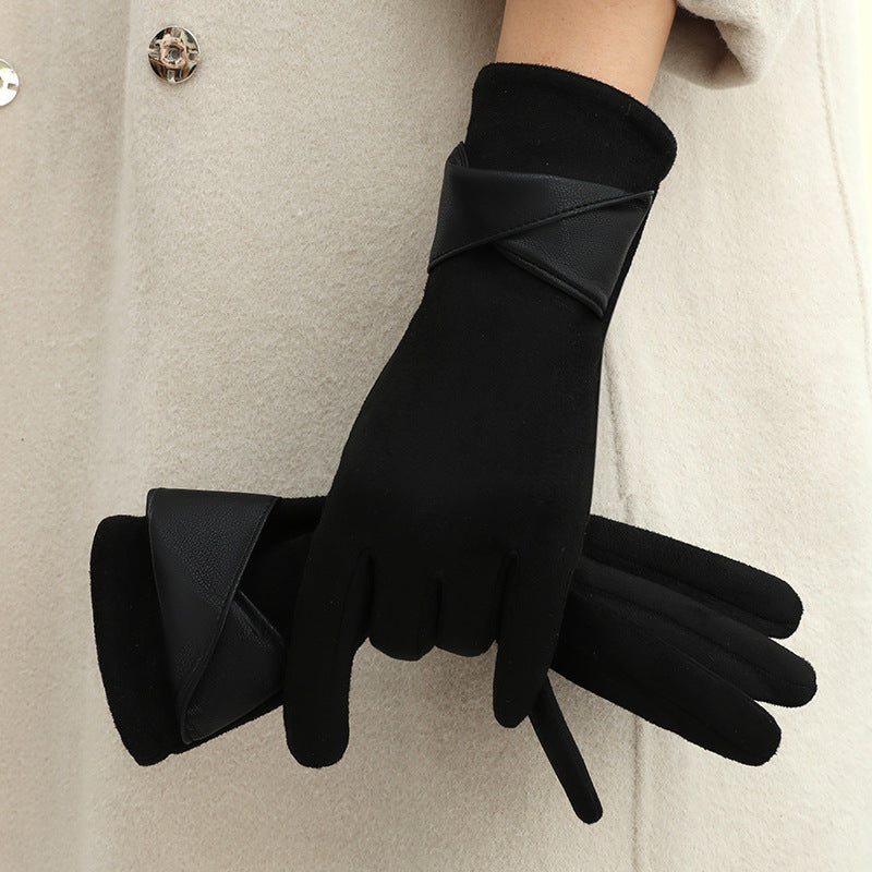 Women's Fleece-lined Warm Graceful Bow Gloves