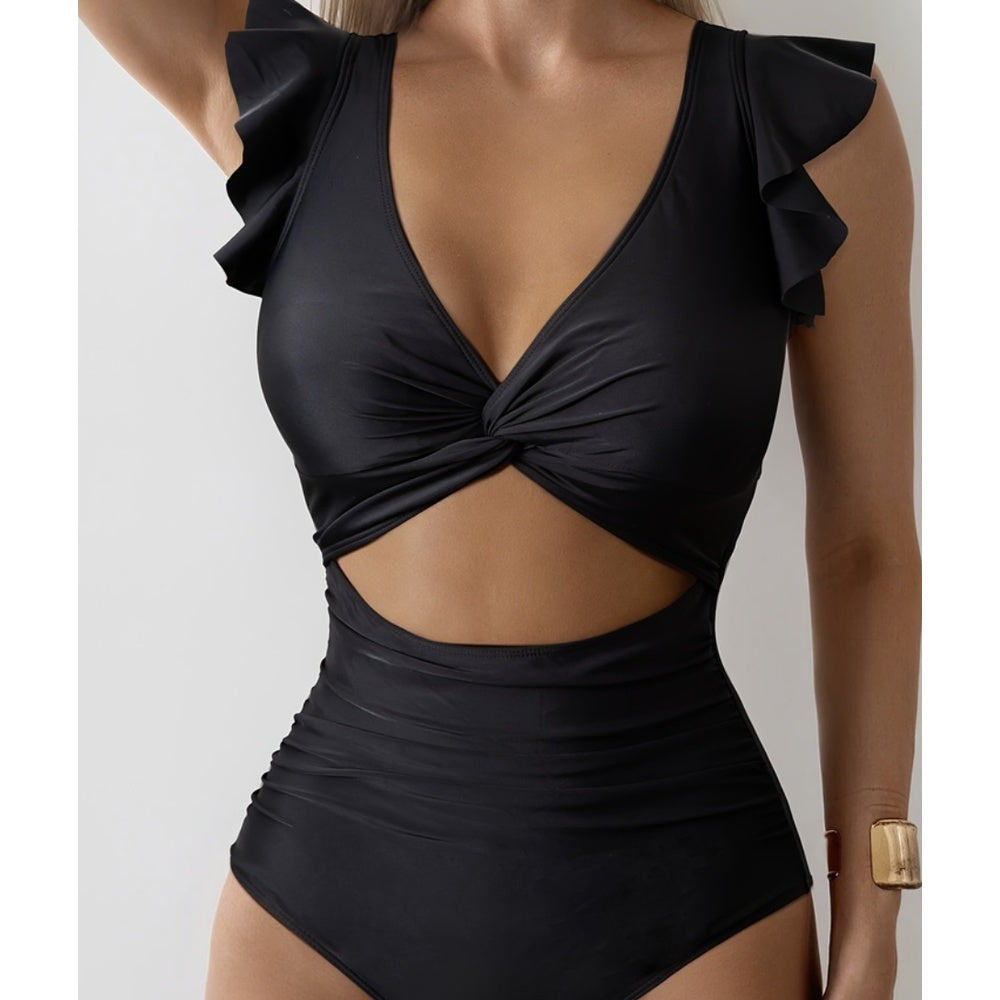 New European And American Hollow One-piece Swimsuit High Waist Sexy Lace Up Bikini Swimsuit