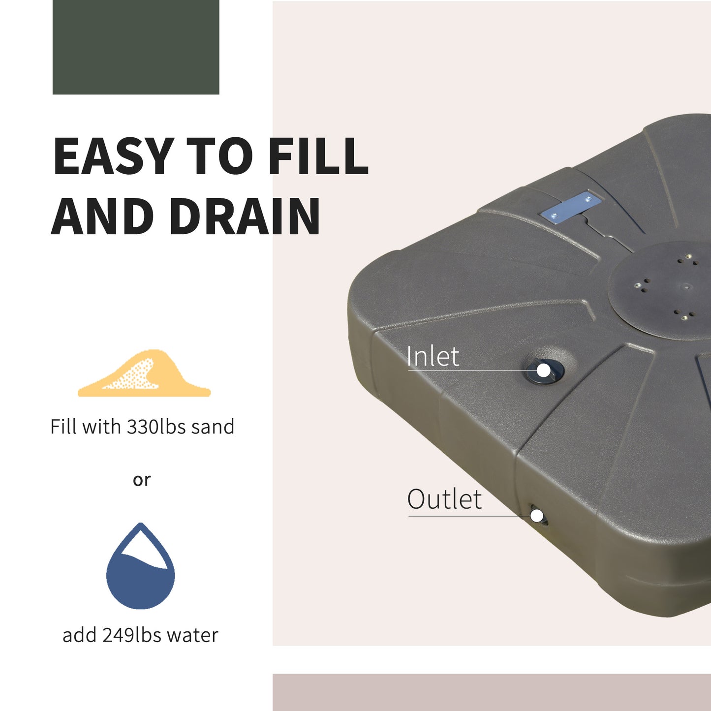 Cantilever Umbrella Base With Wheels 330 Lbs Sand 286 Lbs Water Heavy Duty Coffee