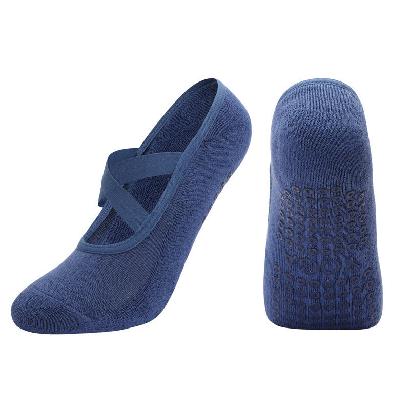 Non-slip Glue Women's Antibacterial Cotton Cross Strap Yoga Socks