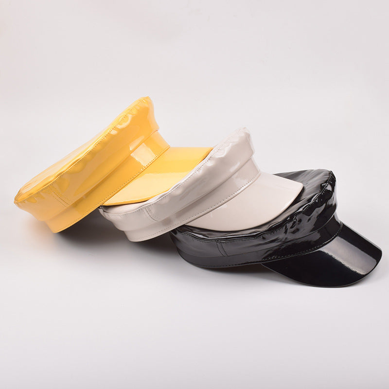 Solid Color Patent Leather Flat Top Navy Hat