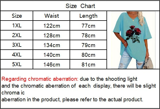 Self-pick-up Plus Size Women's Fashion V-Neck Printed Short Sleeve T-Shirt Only Self-pickup Is Supported