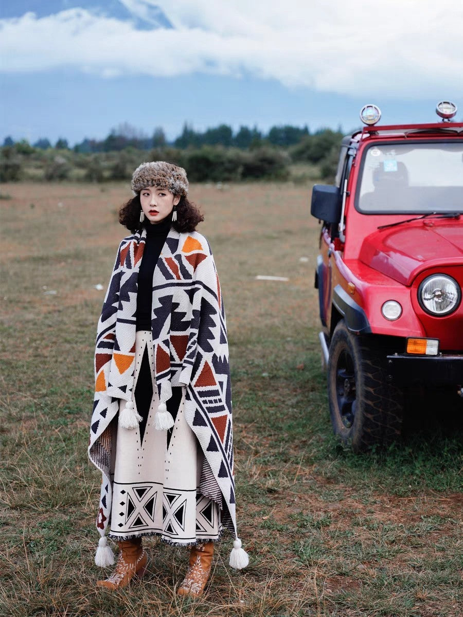 Casual Bohemian Knitted Shawl Ethnic Style Photo Cape Women's Scarf