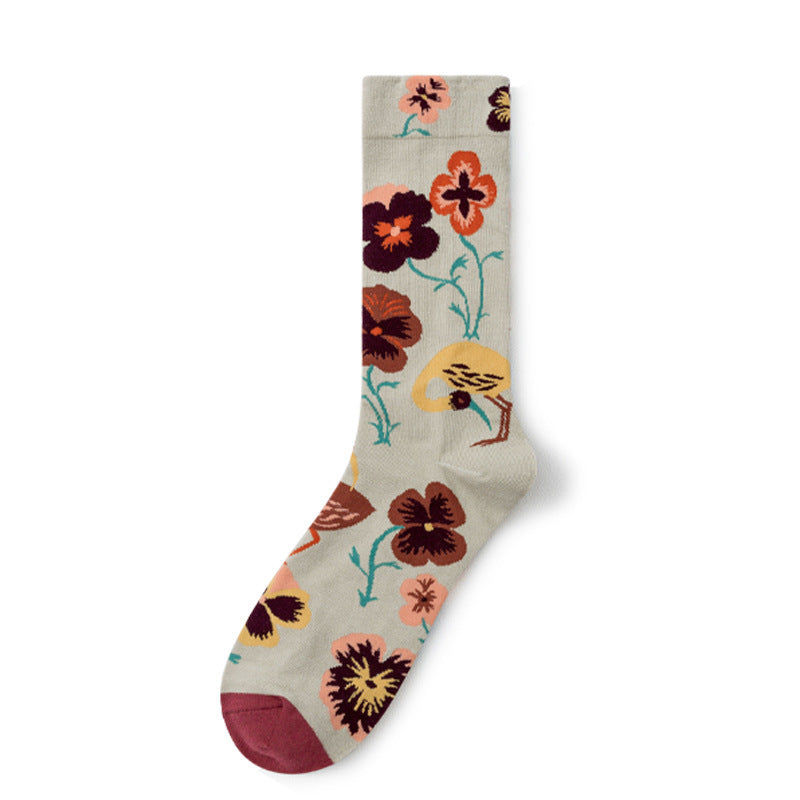 Retro Trendy Autumn And Winter Abstract Art Socks Europe And America Creative Combed Cotton