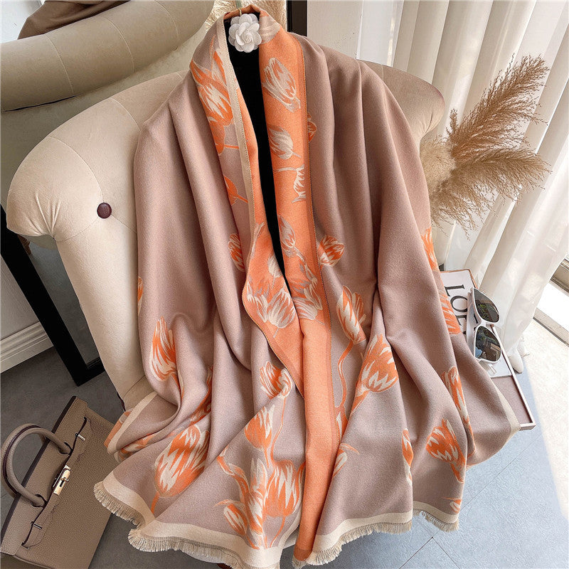 Ladies Fashion Print Warm Dual Use Double Sided Scarf