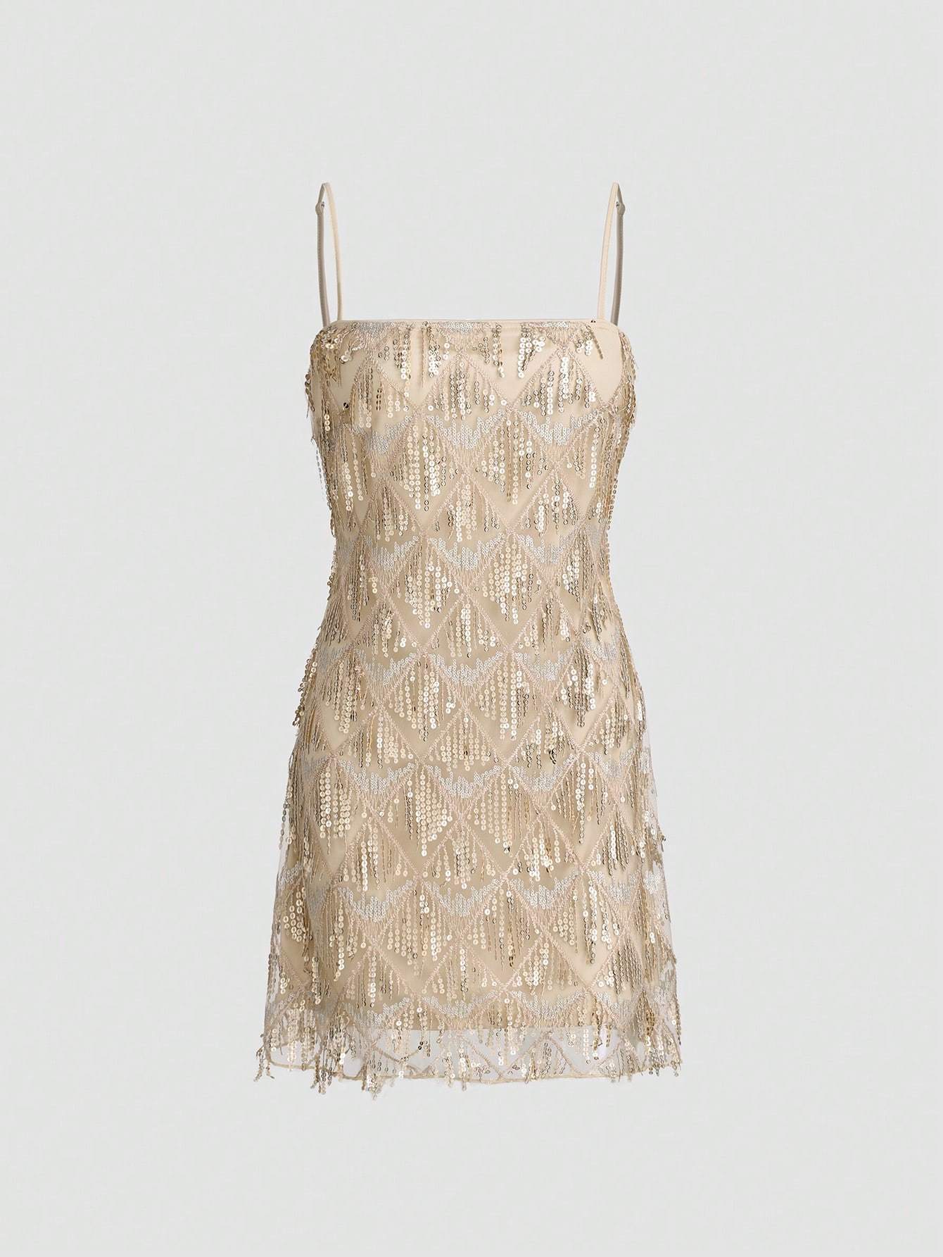 Women's Glitter Spaghetti Strap Formal Evening Party Dress