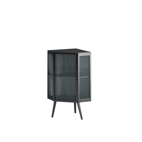 Floor Standing Cone-shaped Cabinet With Tempered Glass Doors And Storage Shelves