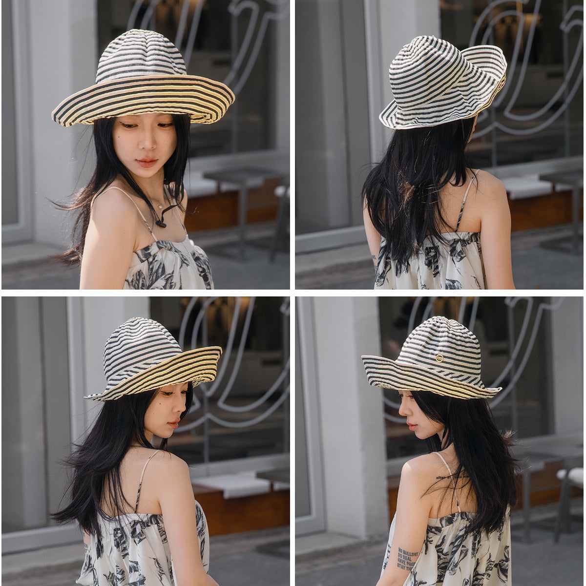 Women's Contrast Color Foldable Full-top Straw Hat