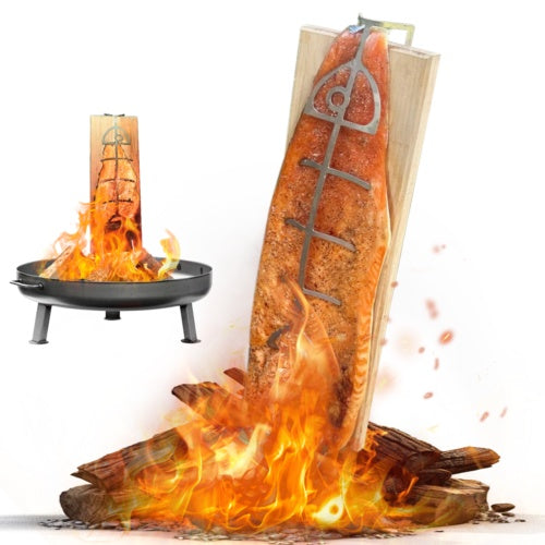 Flame Salmon Board 50x15x2cm Durable Wood Board With Stainless Steel Bracket