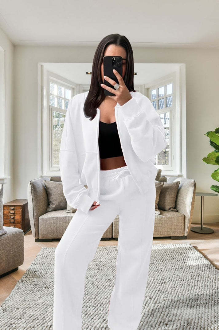 Bomber New Style Oversized Fleece Zipper And Wide Leg Tracksuit