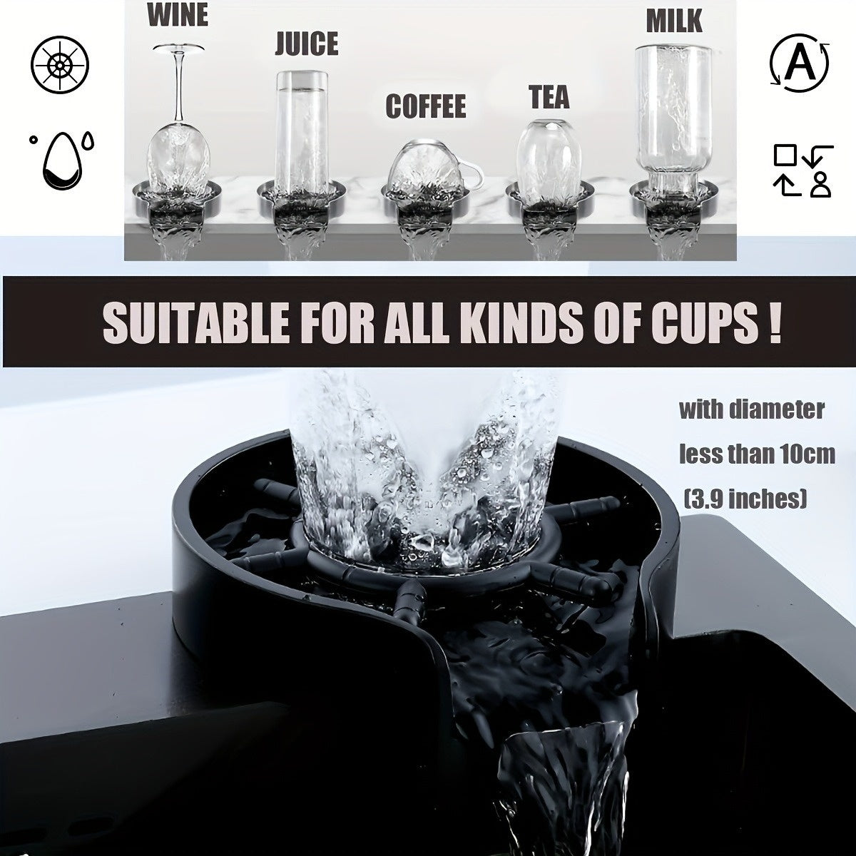 Manual Press-type Automatic Cup Cleaning Set, Including A Cup Cleaner With Connecting Tube And Connecting Water Pipe, Capable Of Pressing And Cleaning Cups, Suitable For Bars, Restaurants And Househol