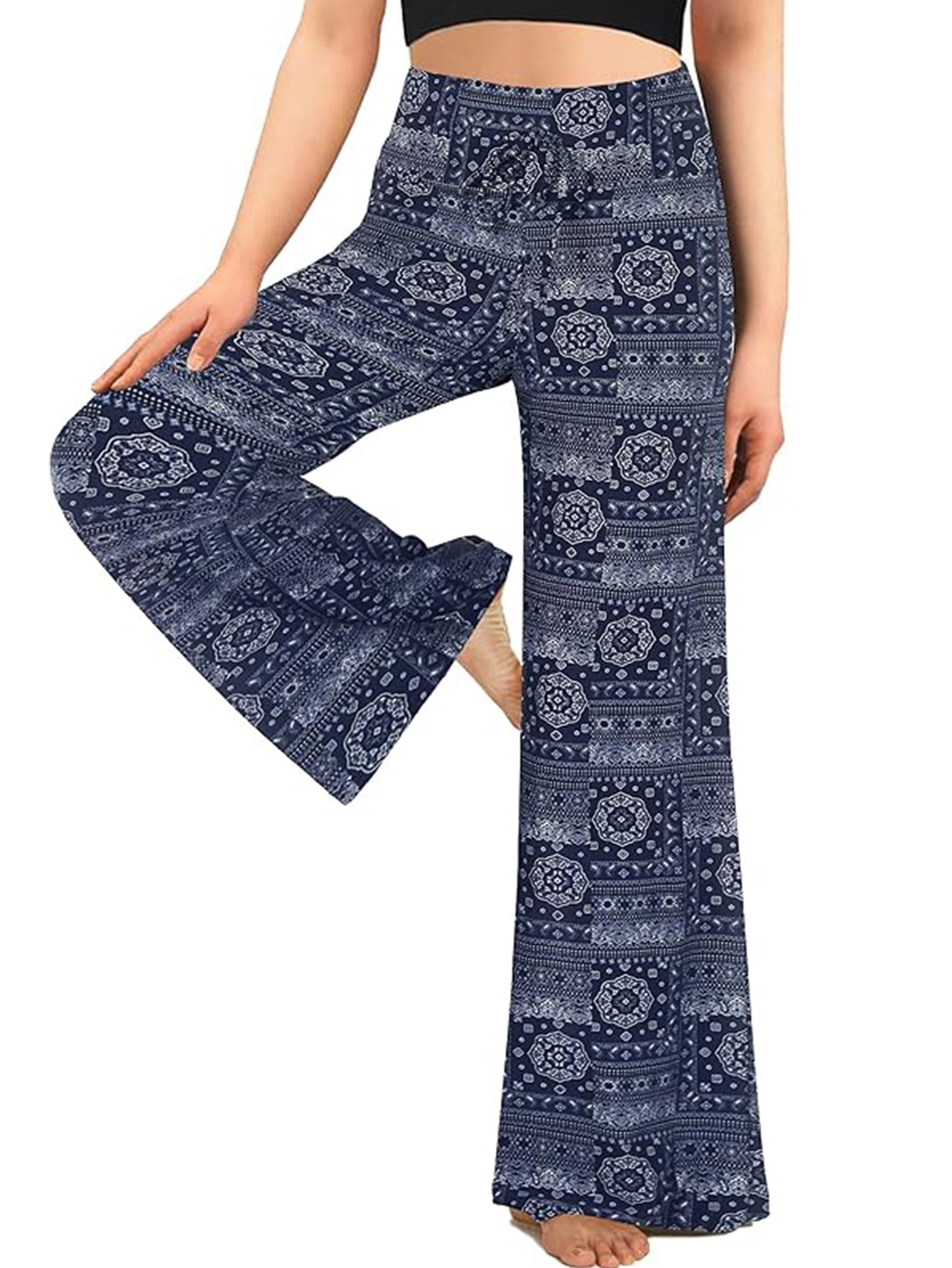 Wide-leg Pants - Skirt Print Blue Ethnic Style