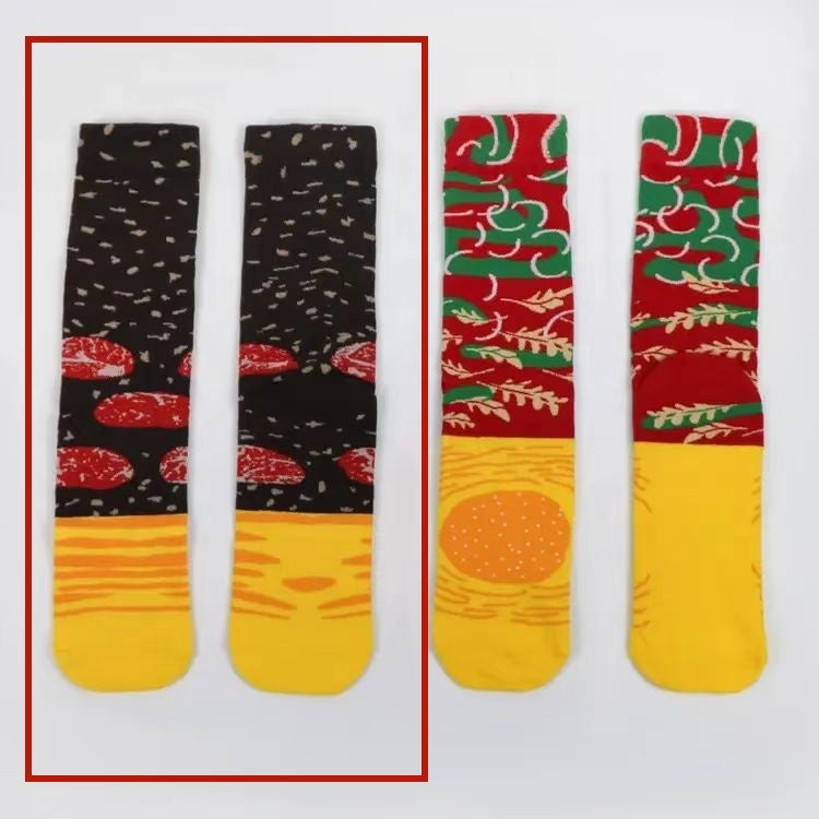 Straight High Trendy Socks Cotton Cartoon Hamburger Fries